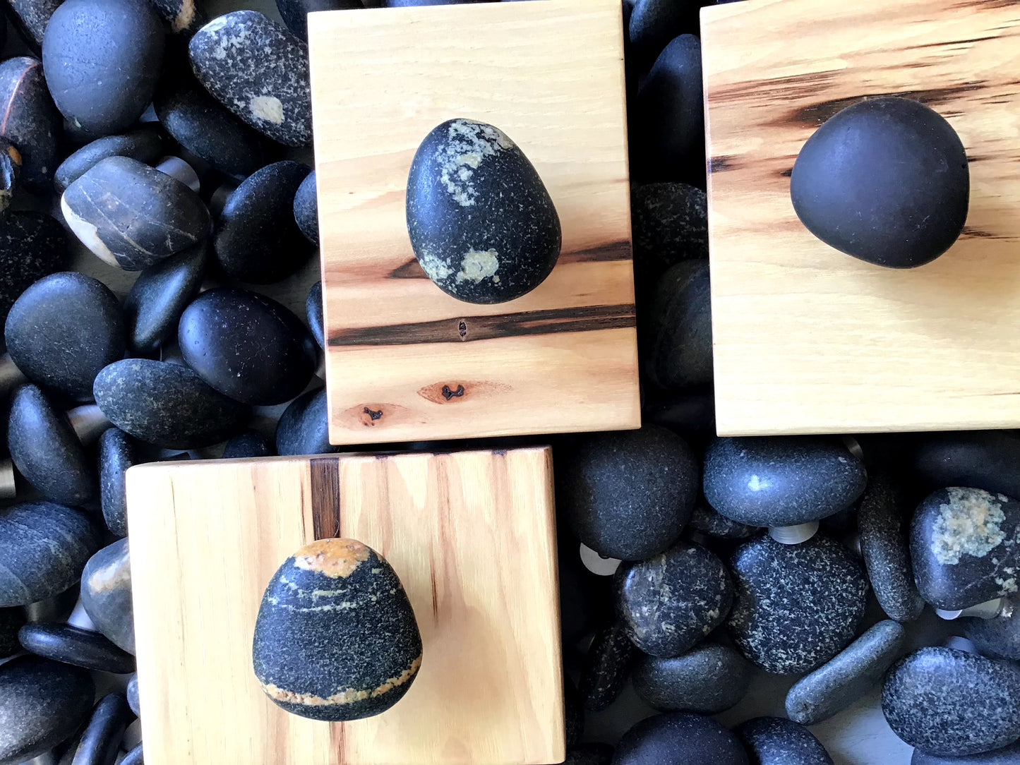 Dark Basalt Stone Knobs | Silver Base