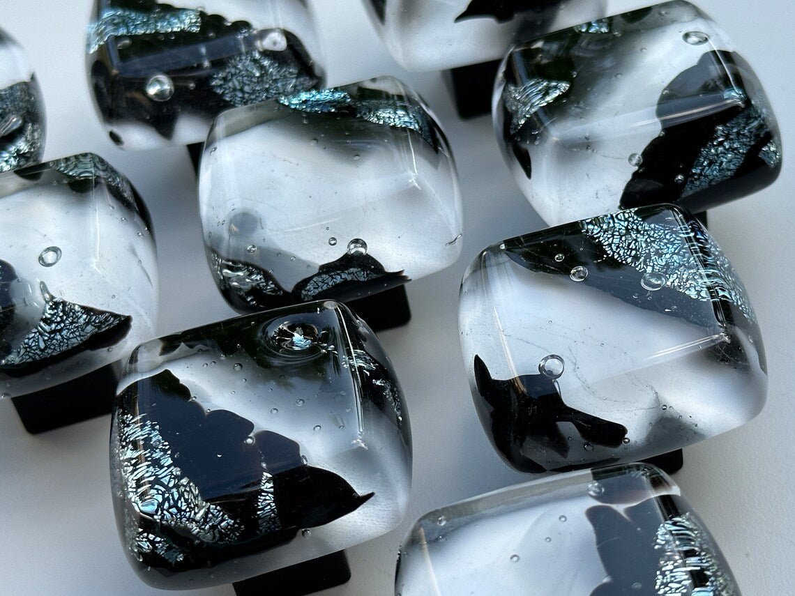 Black Ice - Silver - Custom Glass Cabinet Knob - Ann Ivory Studios
