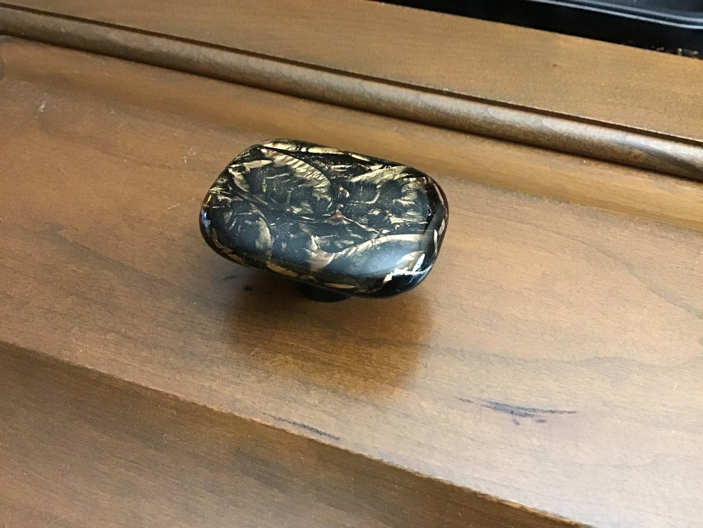 Bronze and Black glass cabinet knob, Elegant and Classy knob, bronze frost glass with black drawer pull - Ann Ivory Studios