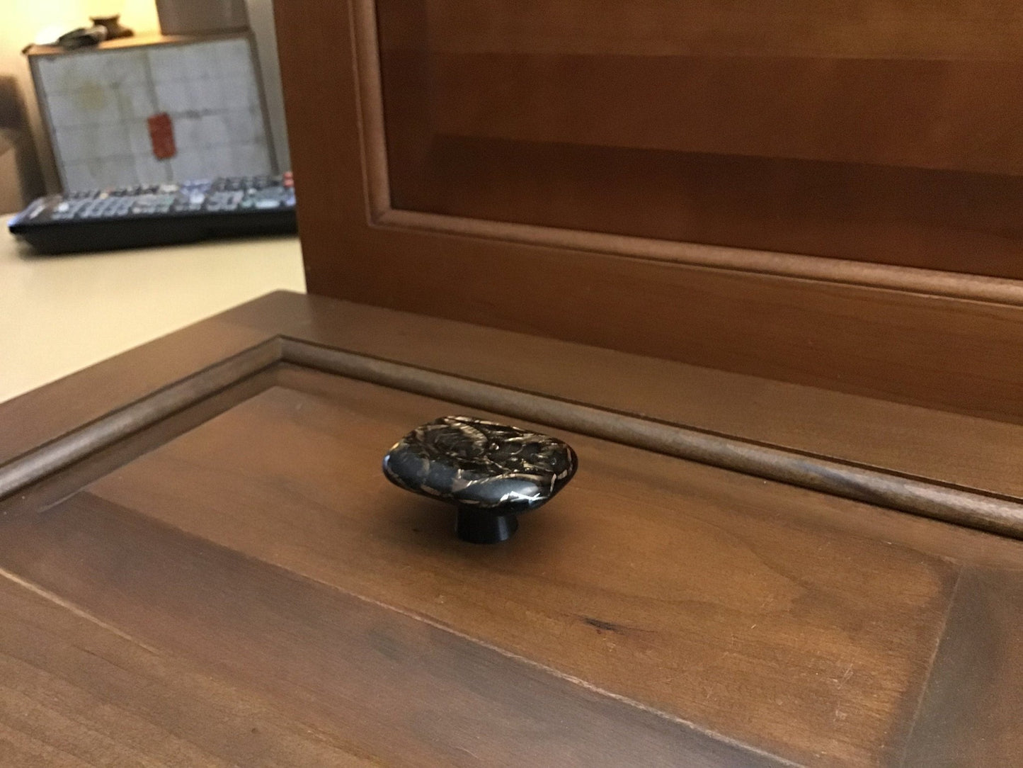 Bronze and Black glass cabinet knob, Elegant and Classy knob, bronze frost glass with black drawer pull - Ann Ivory Studios