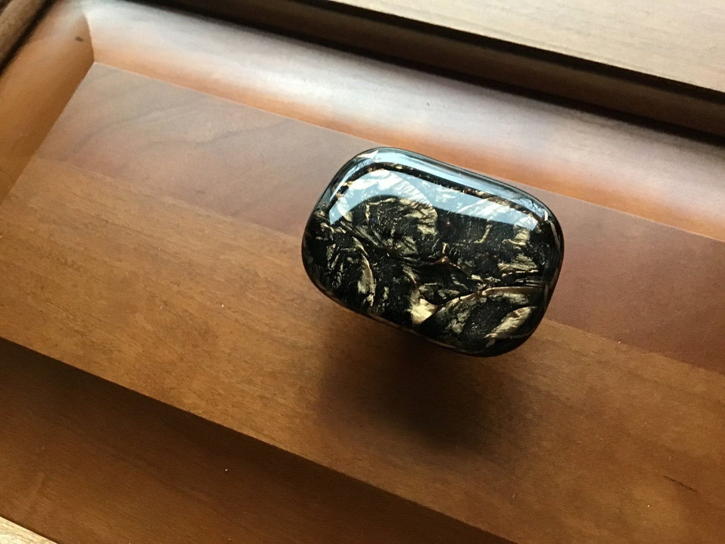 Bronze and Black glass cabinet knob, Elegant and Classy knob, bronze frost glass with black drawer pull - Ann Ivory Studios