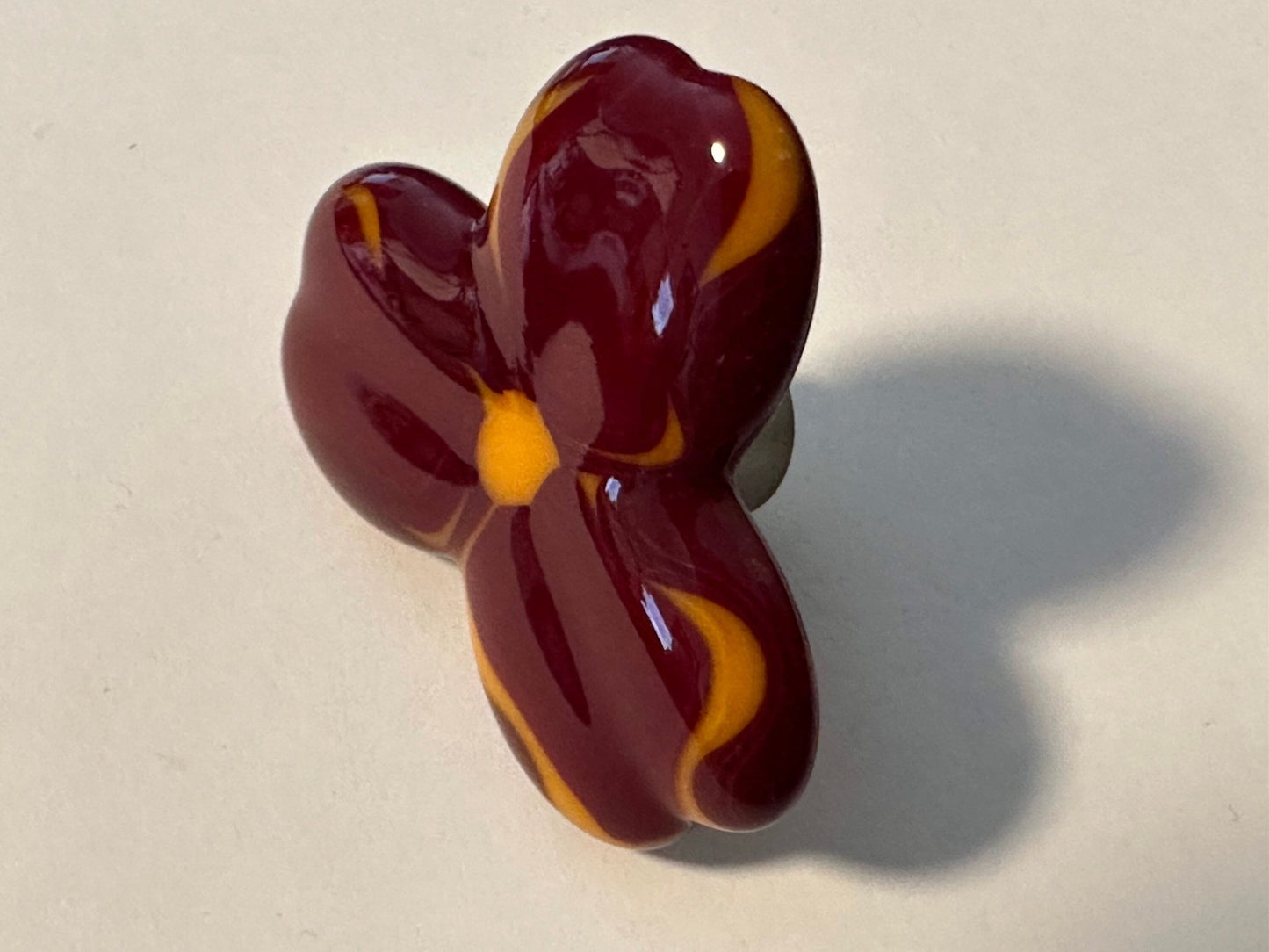 Burgundy Trillium Flower - Custom Glass Cabinet Hardware - Ann Ivory Studios
