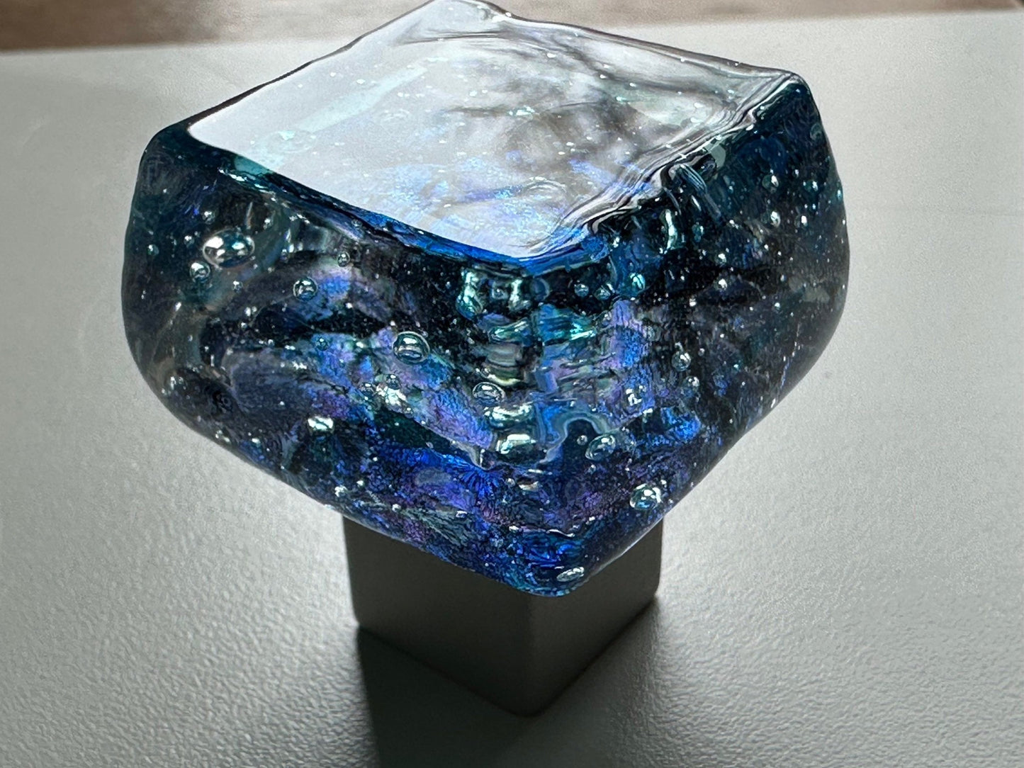 Dancing Water - Blue Bayou Custom Dichroic Glass Knob - Ann Ivory Studios