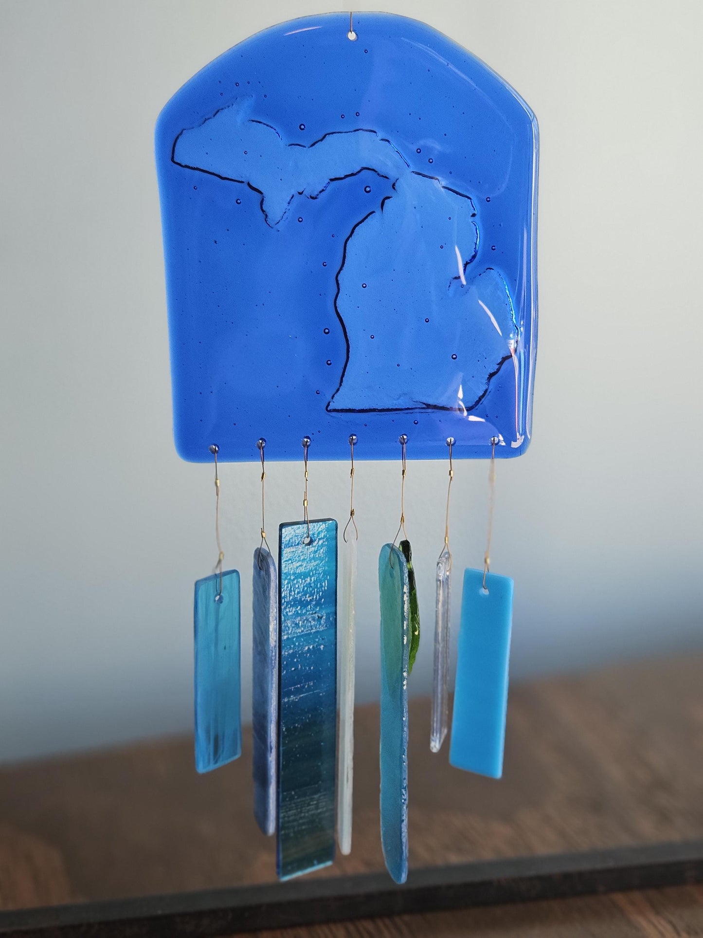 Glass Wind Chimes - State of Michigan - High Quality Colorful Outdoor Decor and Garden Gifts - Made in USA