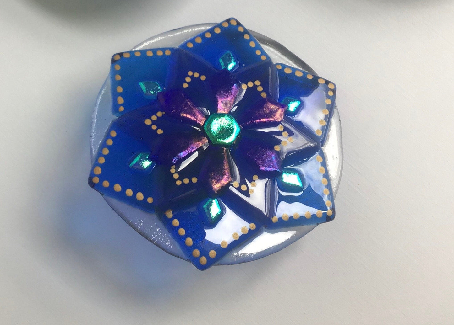 Mandala oversized glass cabinet knobs, New! Exquisitly detailed jewel colors, extra large knobs - Ann Ivory Studios