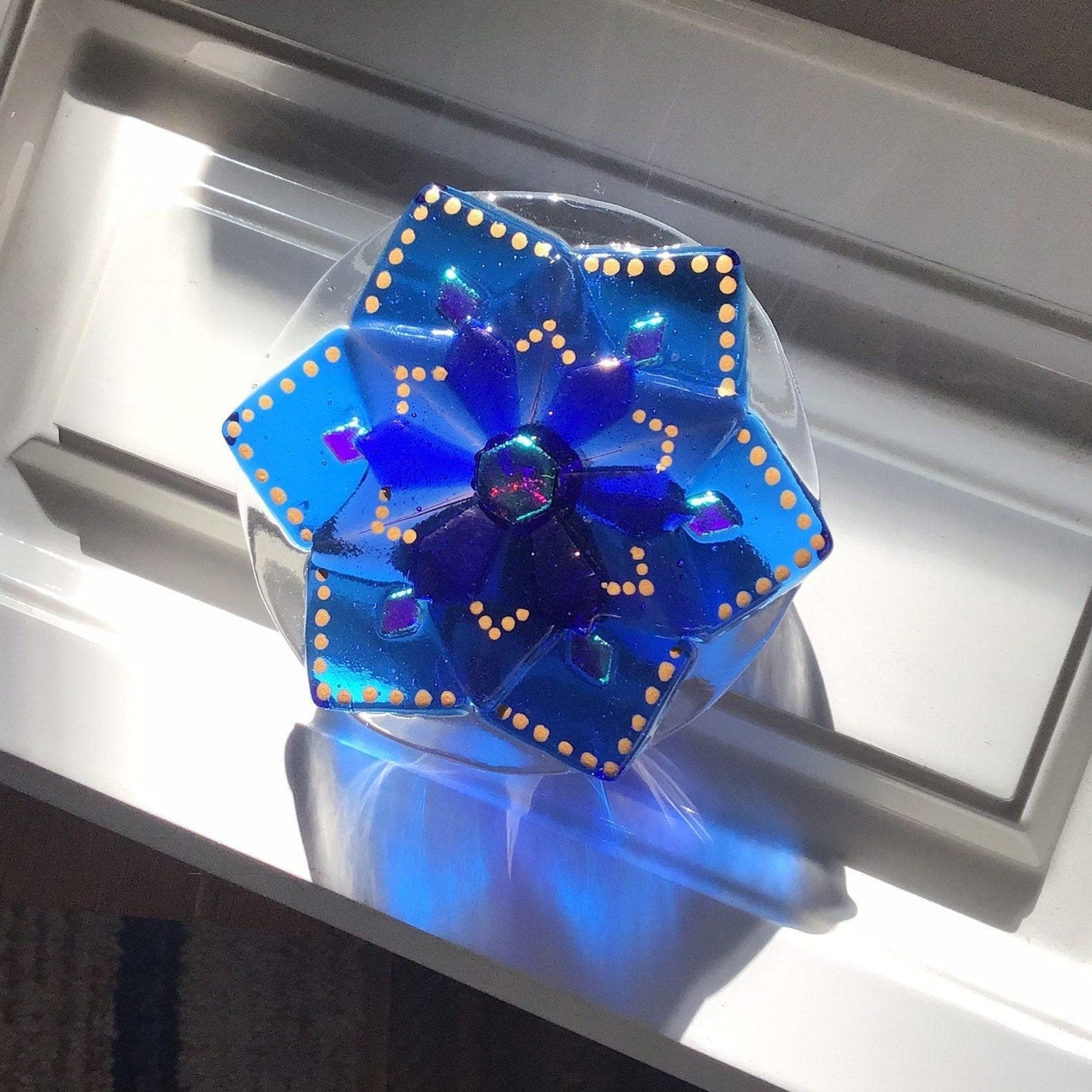 Mandala oversized glass cabinet knobs, New! Exquisitly detailed jewel colors, extra large knobs - Ann Ivory Studios