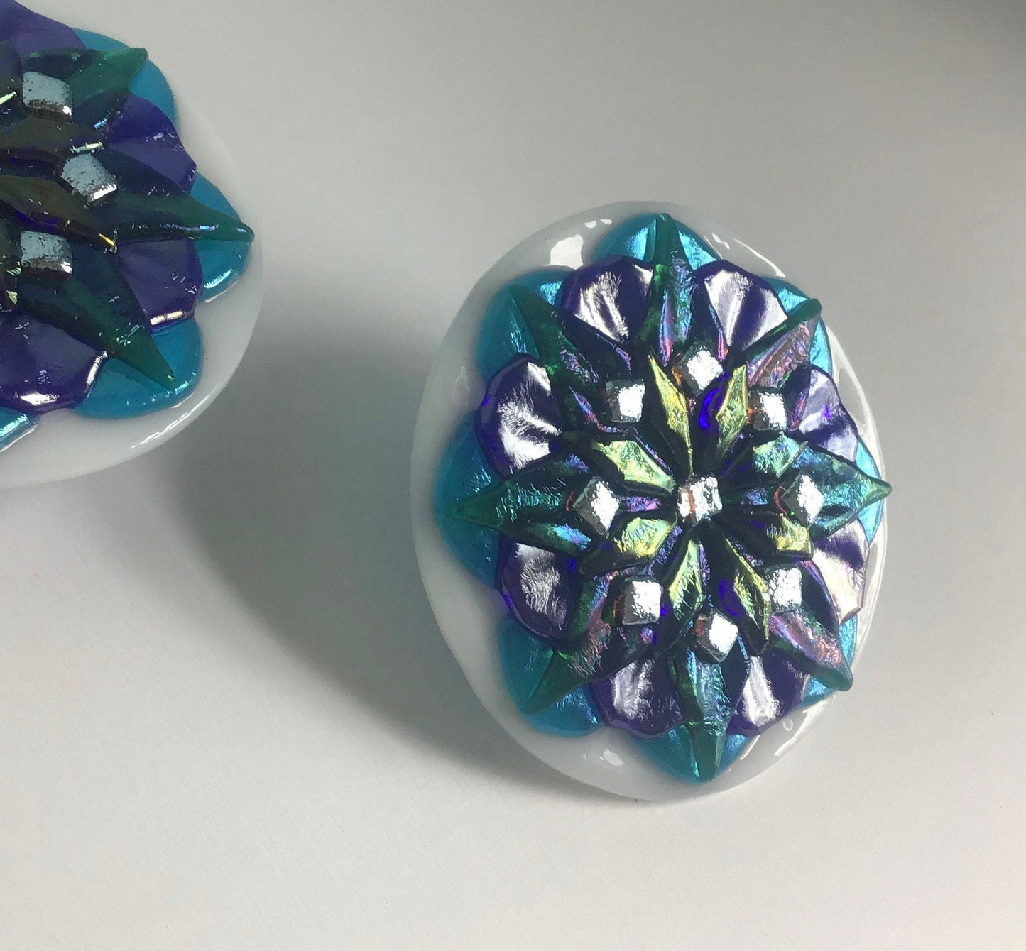 Mandala oversized glass cabinet knobs, New! Exquisitly detailed jewel colors, extra large knobs - Ann Ivory Studios