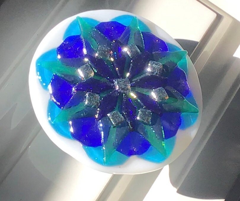 Mandala oversized glass cabinet knobs, New! Exquisitly detailed jewel colors, extra large knobs - Ann Ivory Studios