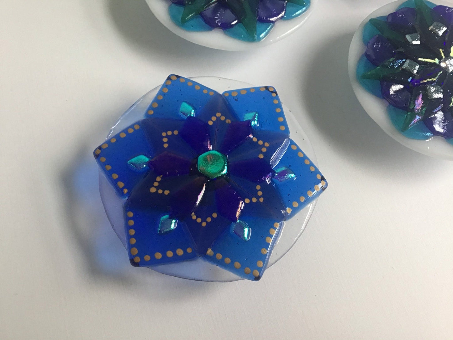 Mandala oversized glass cabinet knobs, New! Exquisitly detailed jewel colors, extra large knobs - Ann Ivory Studios