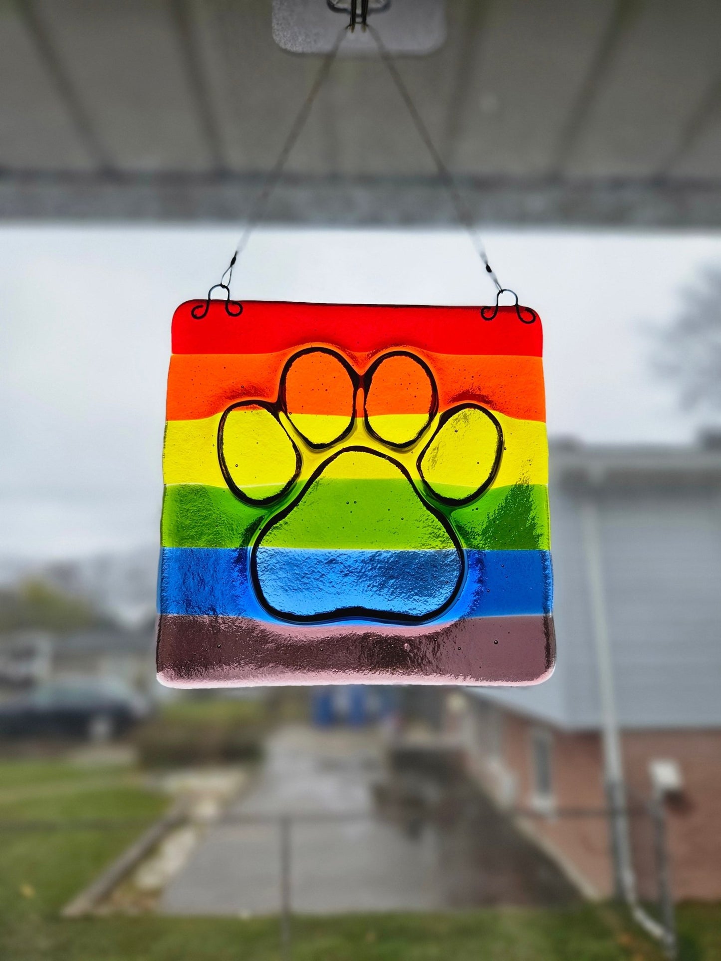 Rainbow Paw Print Suncatcher - Garden Art - Ann Ivory Studios