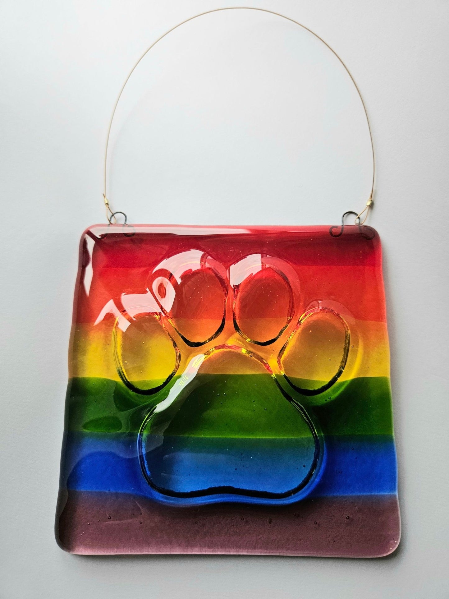 Rainbow Paw Print Suncatcher - Garden Art - Ann Ivory Studios