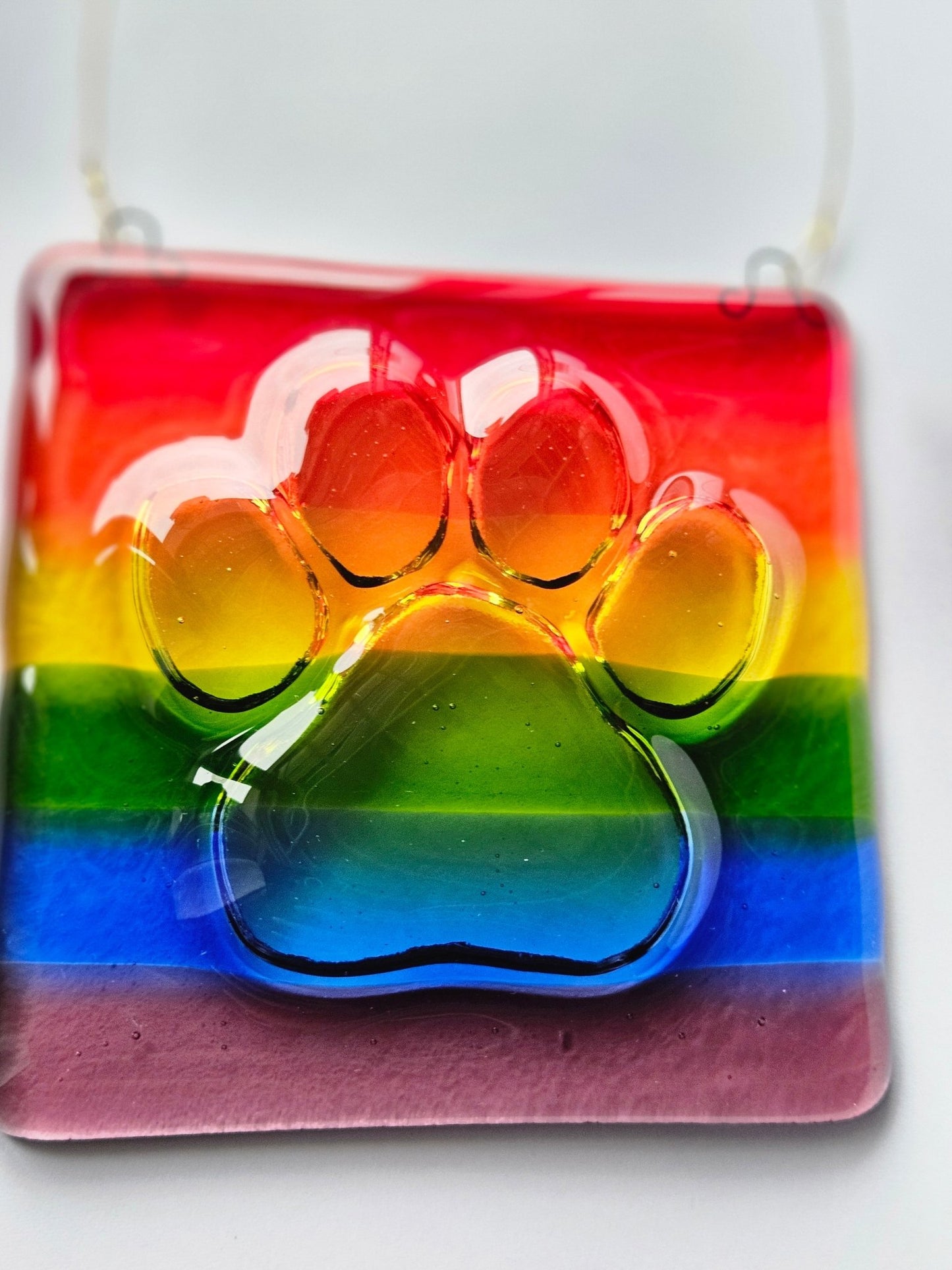 Rainbow Paw Print Suncatcher - Garden Art - Ann Ivory Studios