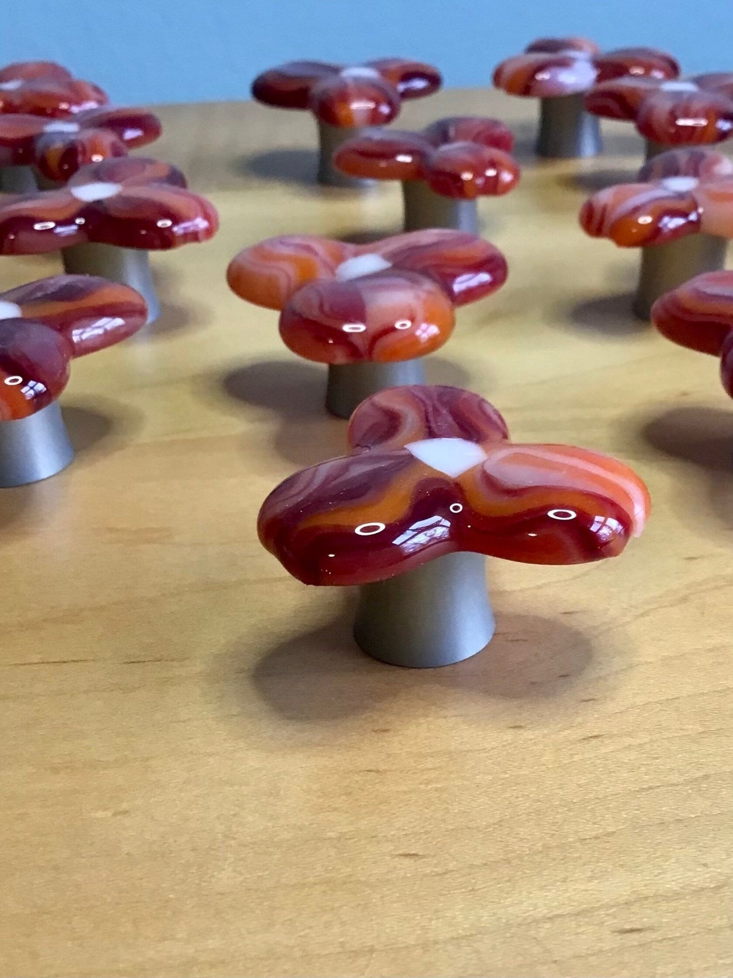 Red, Orange and White Trillium Flower - Custom Glass Cabinet Knob - Ann Ivory Studios