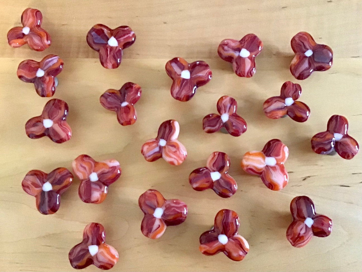 Red, Orange and White Trillium Flower - Custom Glass Cabinet Knob - Ann Ivory Studios