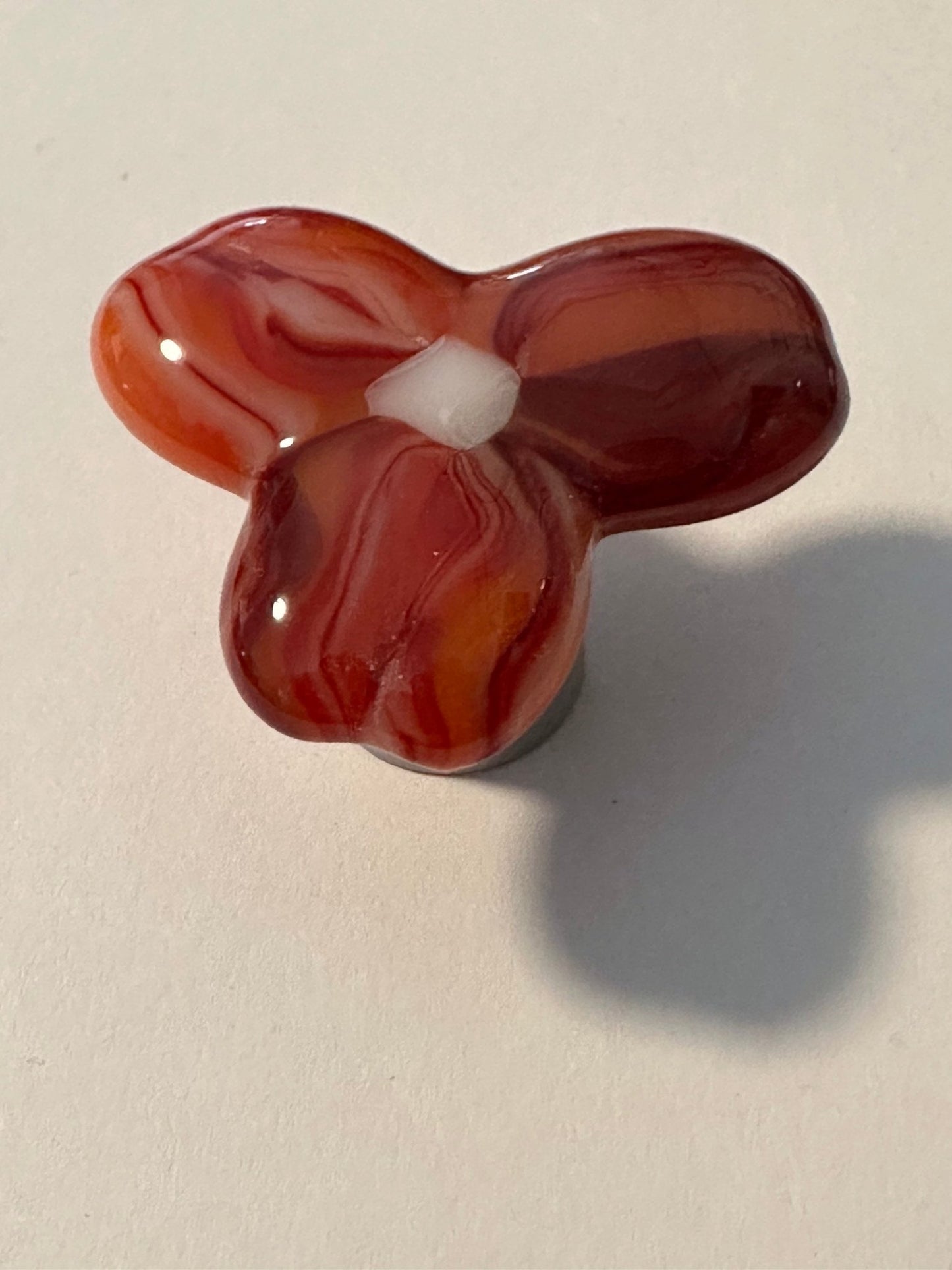 Red, Orange and White Trillium Flower - Custom Glass Cabinet Knob - Ann Ivory Studios