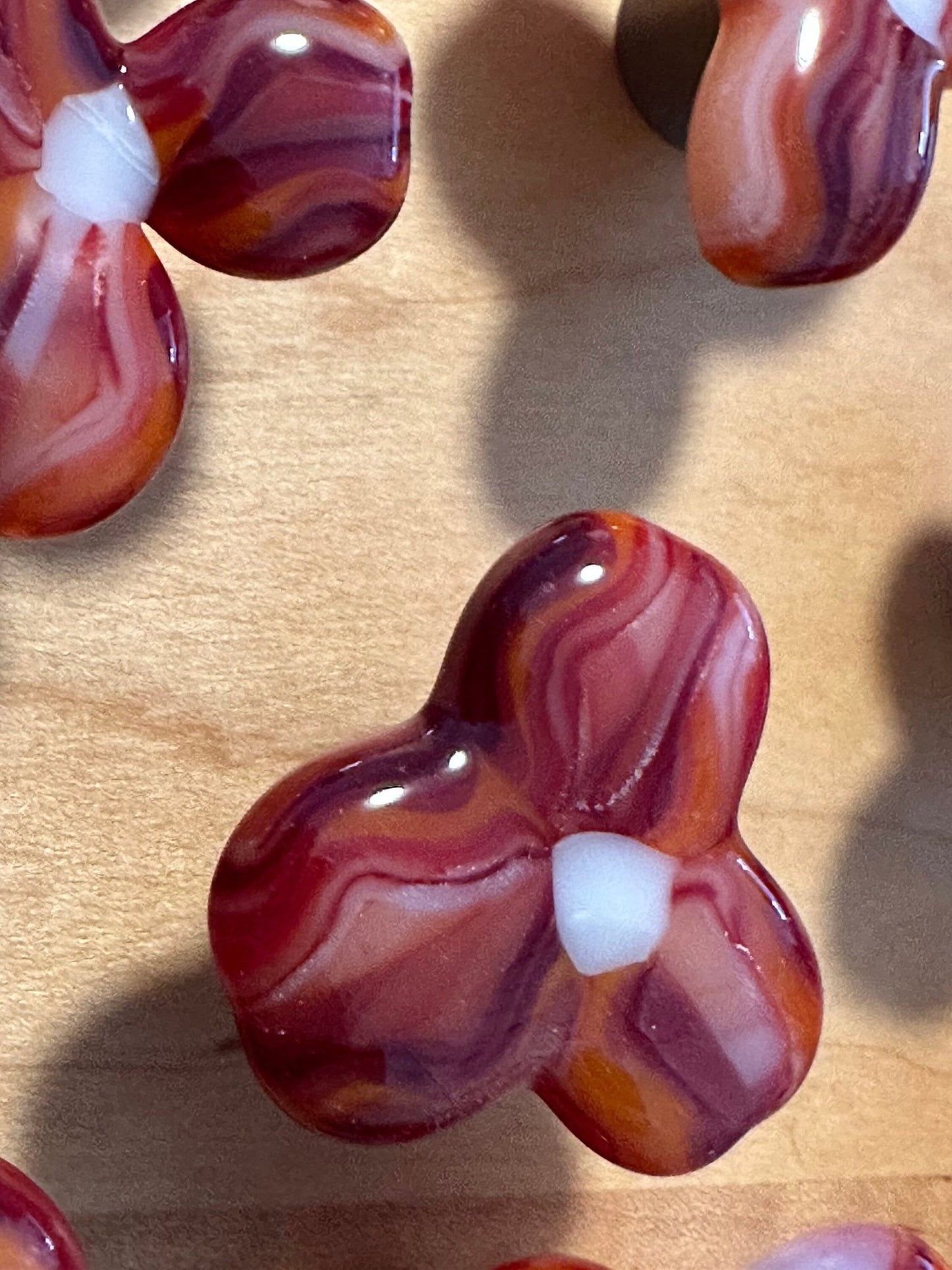 Red, Orange and White Trillium Flower - Custom Glass Cabinet Knob - Ann Ivory Studios