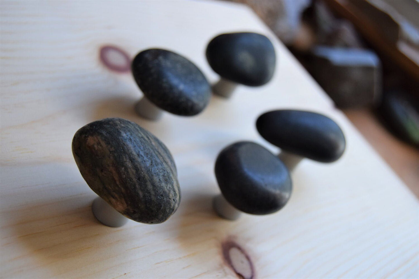 Stone Cabinet Knob - Silver Base - Natural Mountain Midnight Collection - Ann Ivory Studios