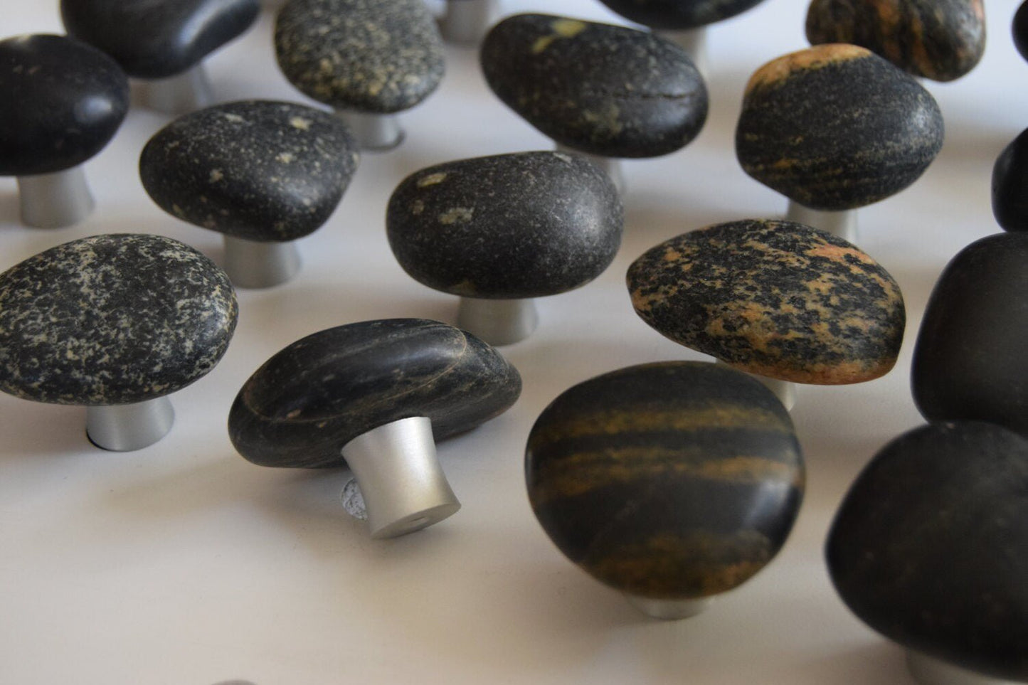 Stone Cabinet Knob - Silver Base - Natural Mountain Midnight Collection - Ann Ivory Studios
