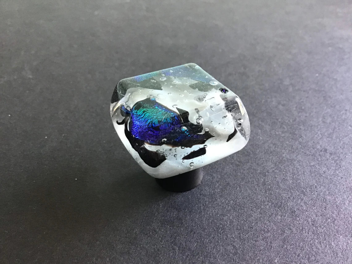 Unique Cabinet Knobs - Peacock Blue - Custom Glass Hardware - Ann Ivory Studios