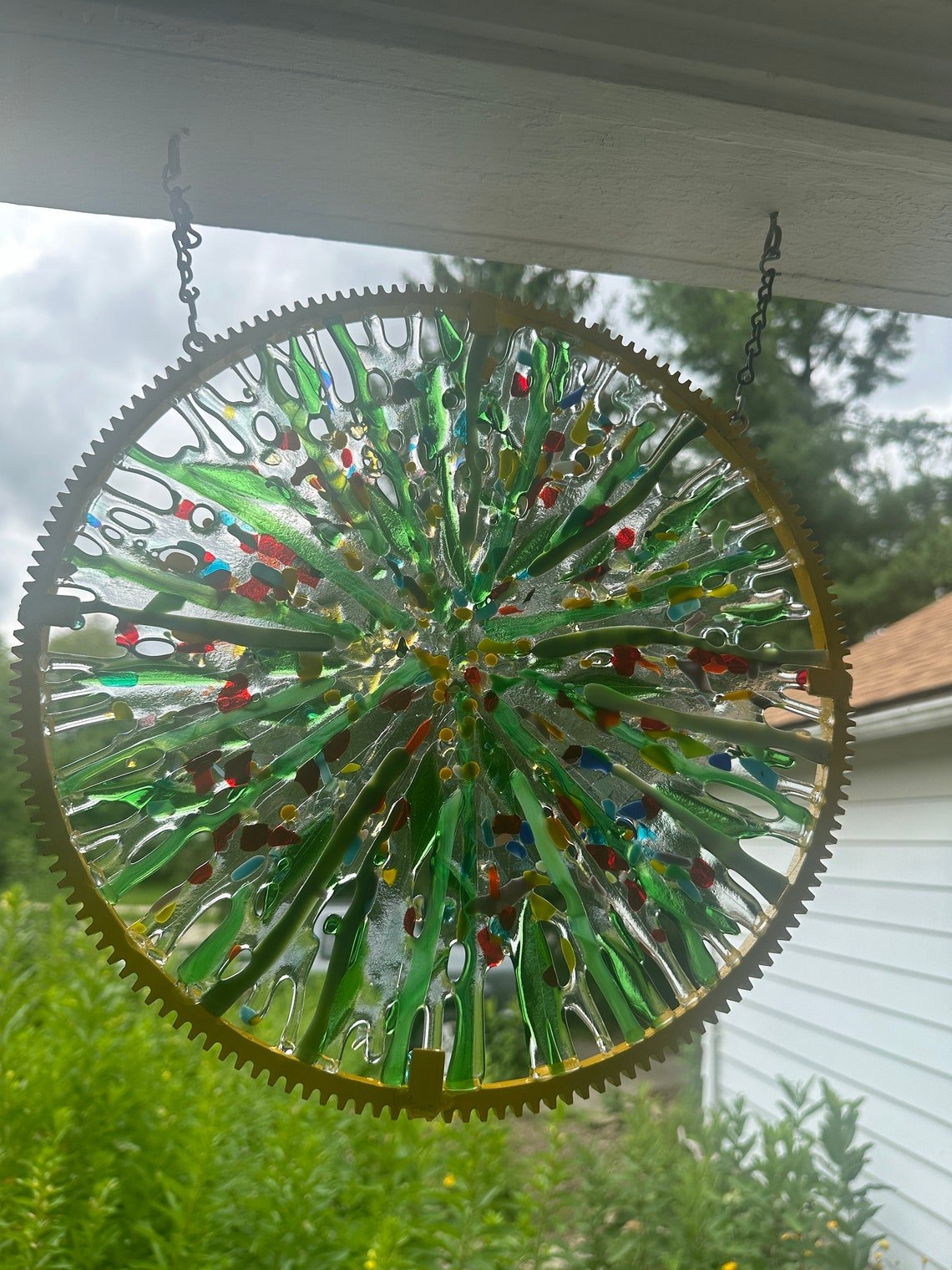 Wildflower Meadow fused glass 14” Sungear - Ann Ivory Studios
