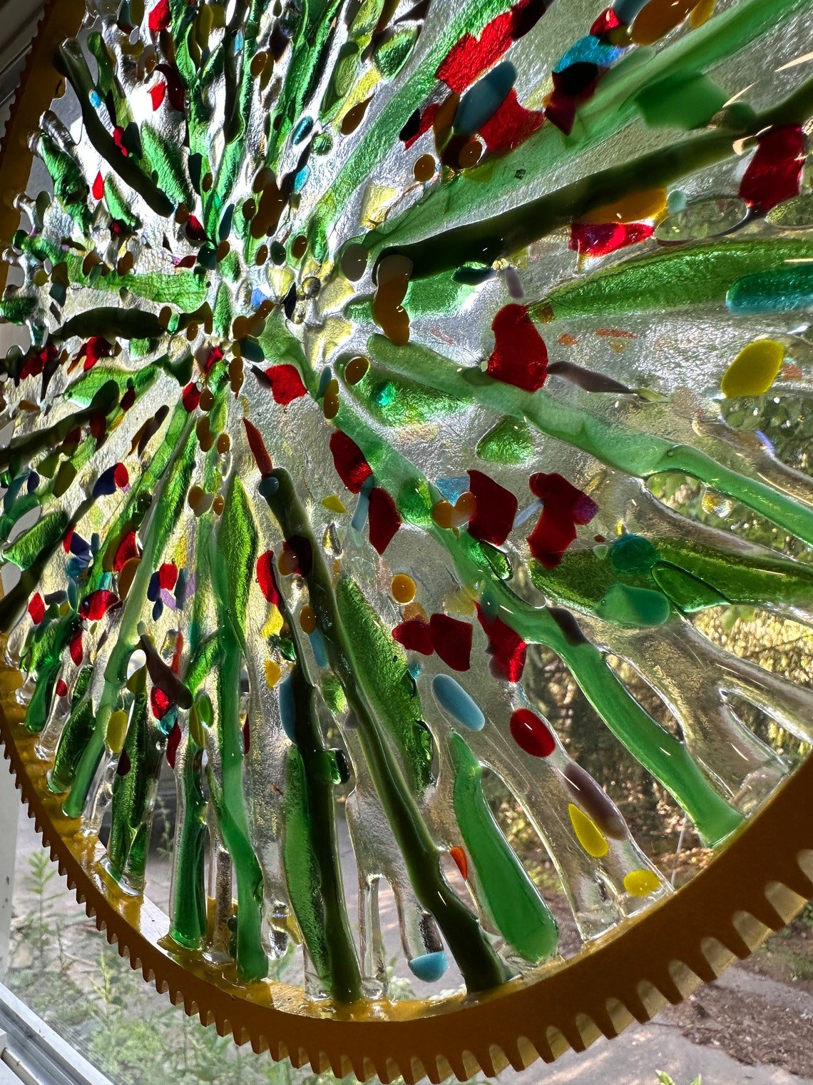 Wildflower Meadow fused glass 14” Sungear - Ann Ivory Studios