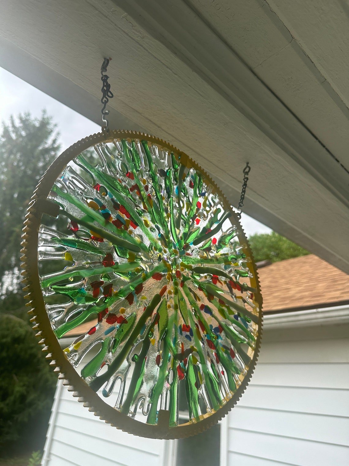Wildflower Meadow fused glass 14” Sungear - Ann Ivory Studios
