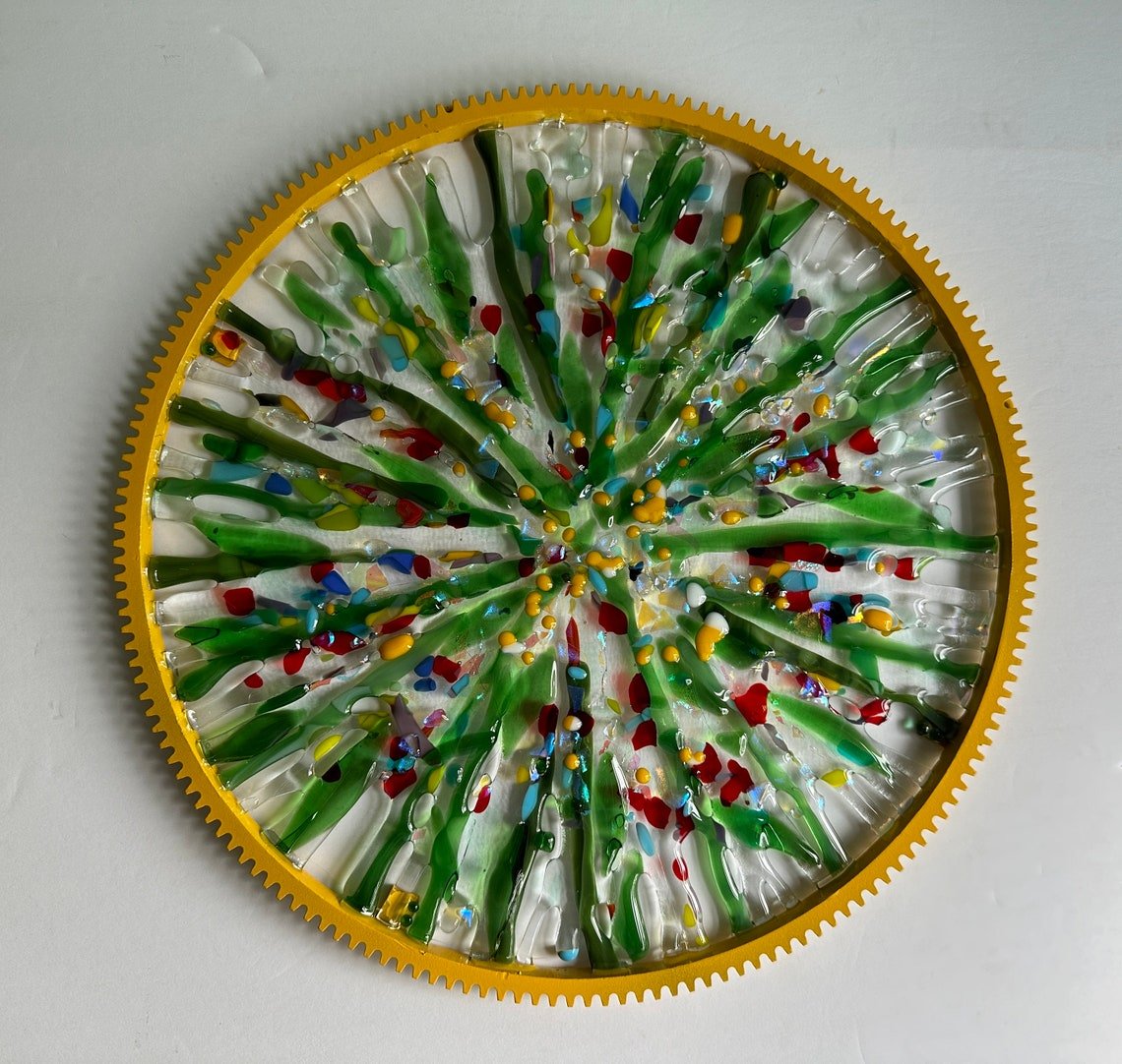 Wildflower Meadow fused glass 14” Sungear - Ann Ivory Studios