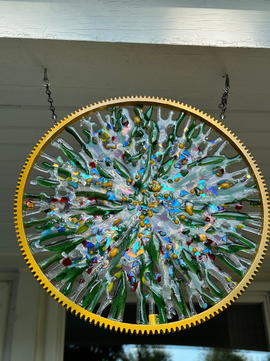 Wildflower Meadow fused glass 14” Sungear - Ann Ivory Studios