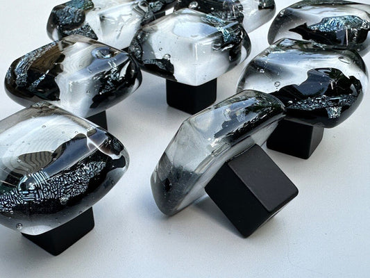 Black Ice - Silver - Custom Glass Cabinet Knob - Ann Ivory Studios