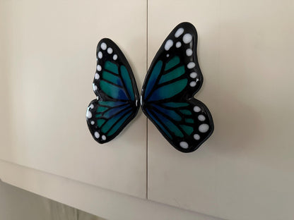 Butterfly Wings Custom Glass Cabinet Pulls, set of two wing pulls 3”cc - Custom Order - Ann Ivory Studios