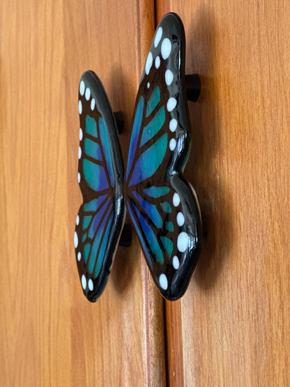 Butterfly Wings Custom Glass Cabinet Pulls, set of two wing pulls 3”cc - Custom Order - Ann Ivory Studios