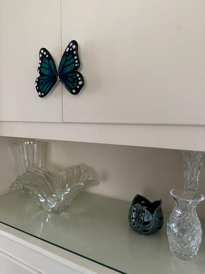 Butterfly Wings Custom Glass Cabinet Pulls, set of two wing pulls 3”cc - Custom Order - Ann Ivory Studios