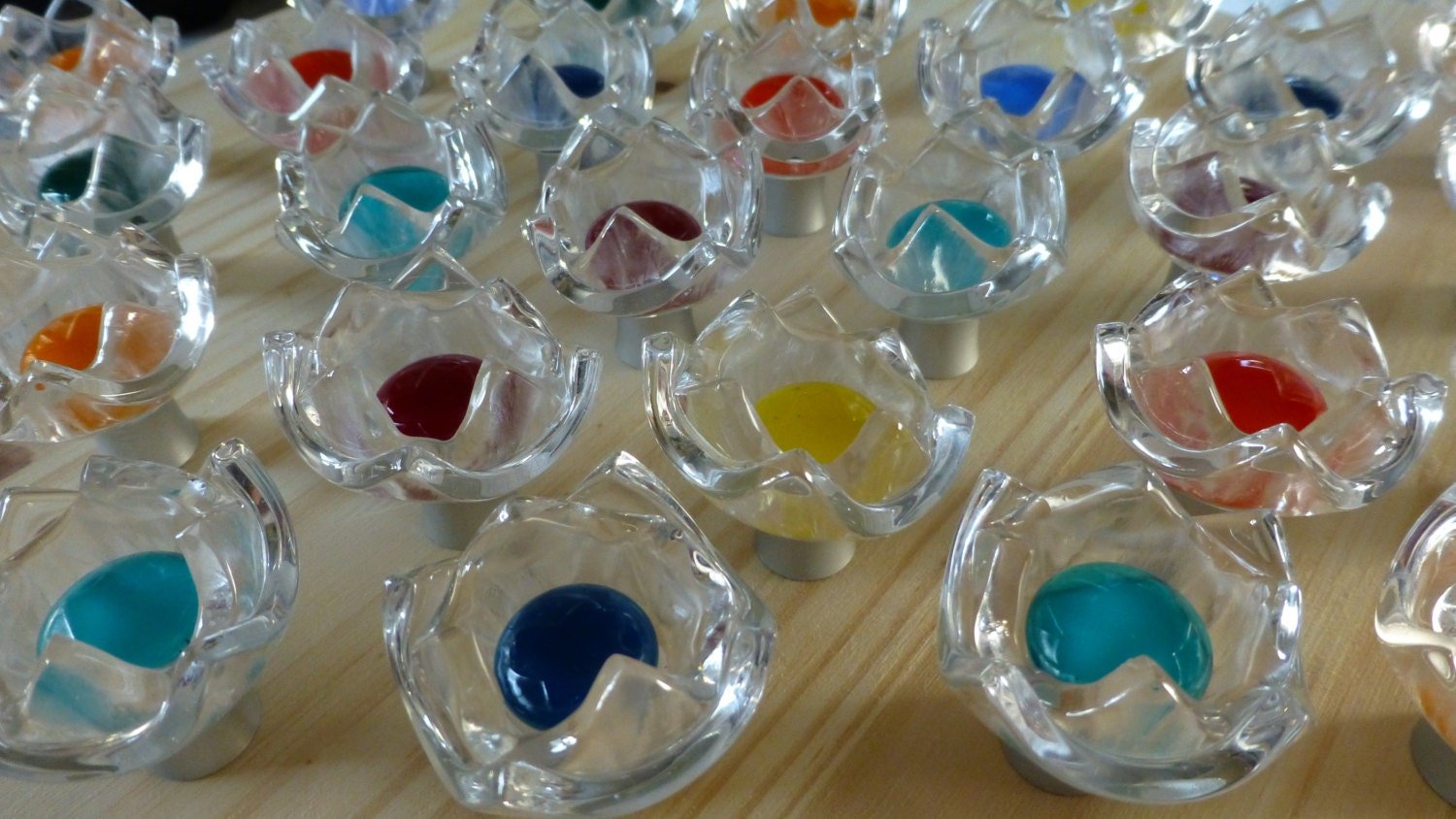 Colorful Tulip Knobs, made in USA, glass flower knob, springtime cabinet knob, cabinet pulls, made in Michigan glass flower knob, pink blue - Ann Ivory Studios