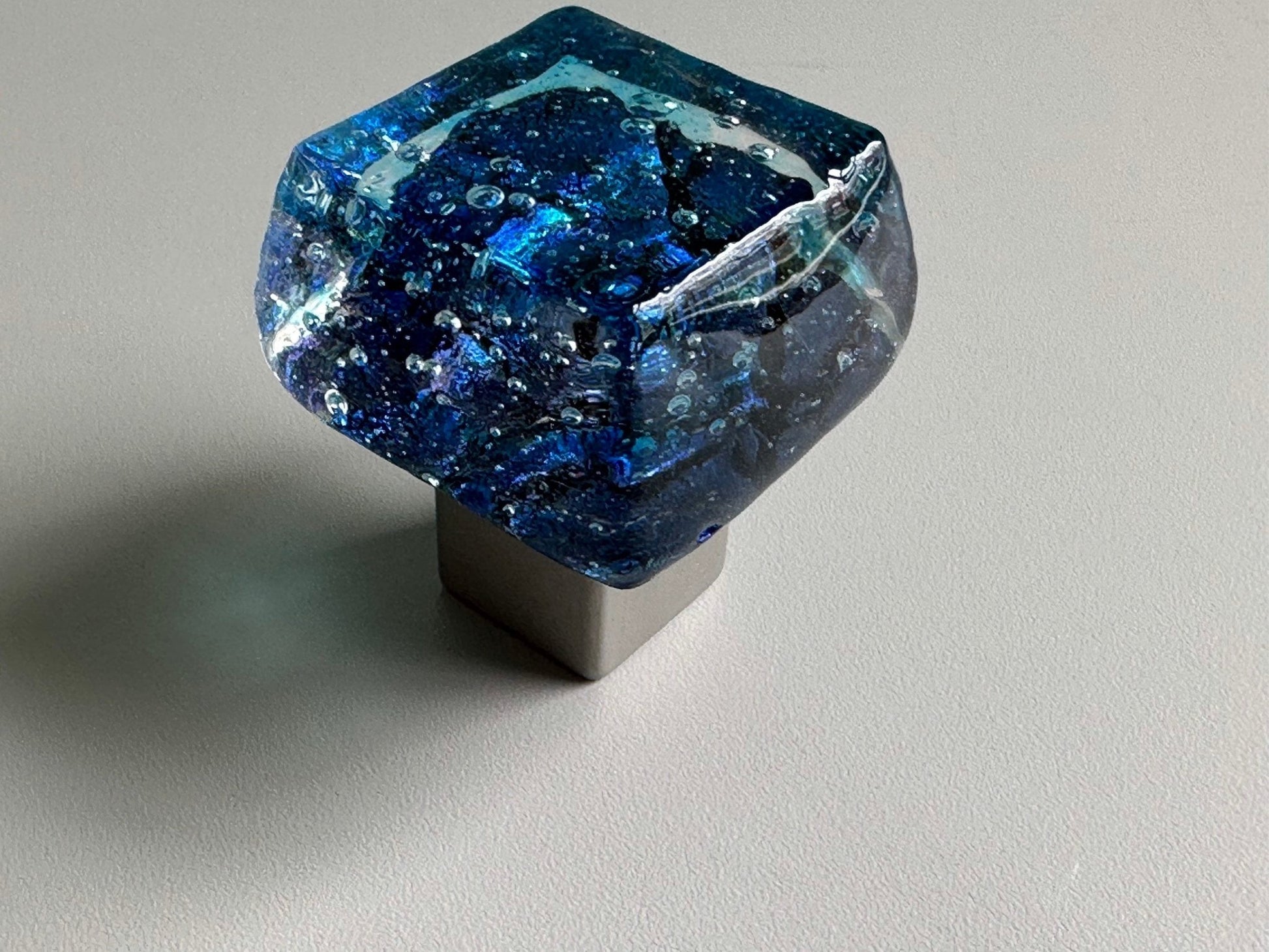 Dancing Water - Blue Bayou Custom Dichroic Glass Knob - Ann Ivory Studios