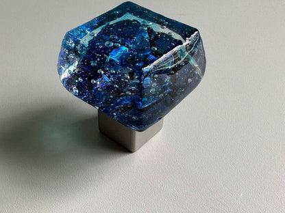 Dancing Water - Blue Bayou Custom Dichroic Glass Knob - Ann Ivory Studios