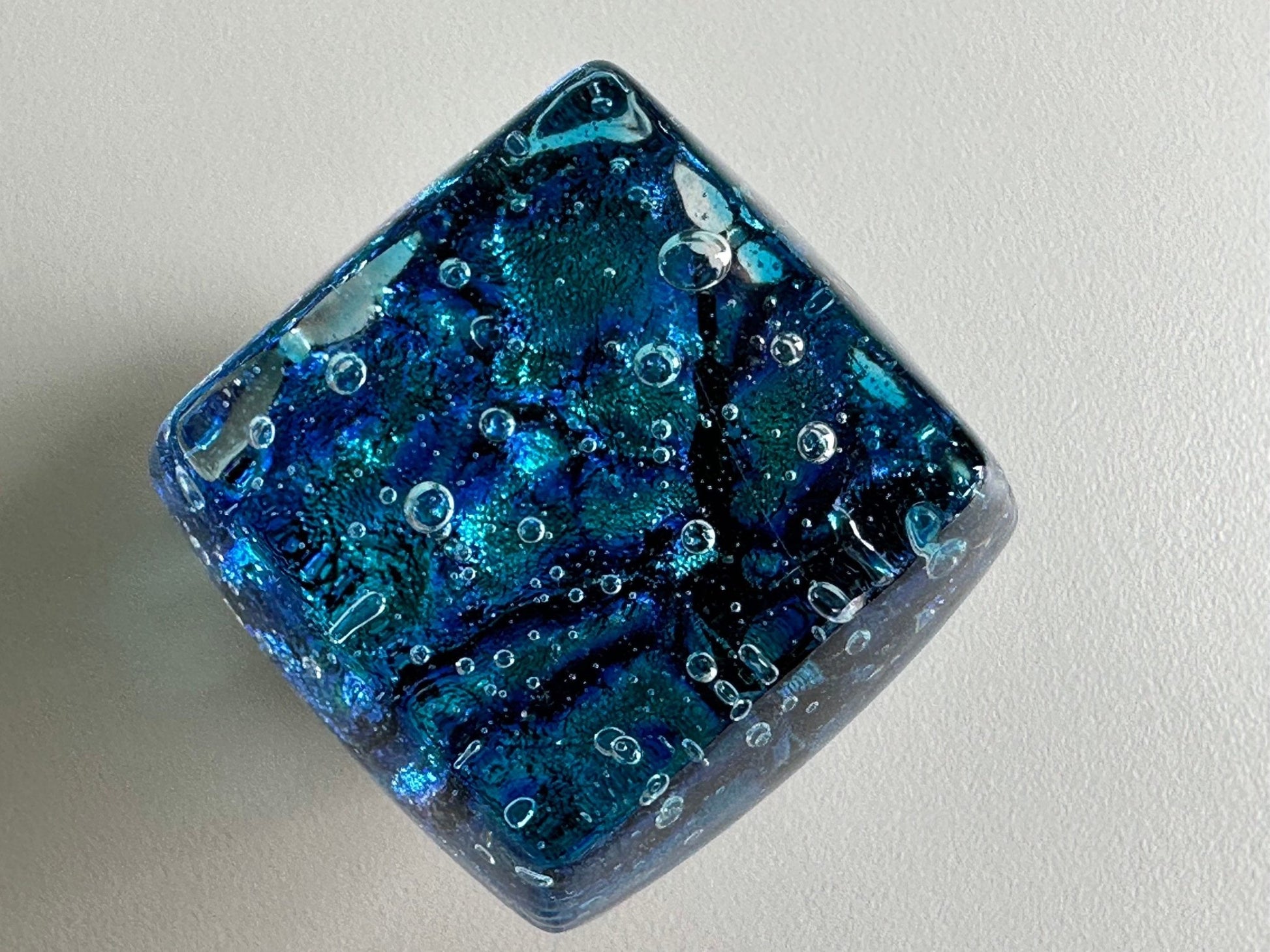 Dancing Water - Blue Bayou Custom Dichroic Glass Knob - Ann Ivory Studios