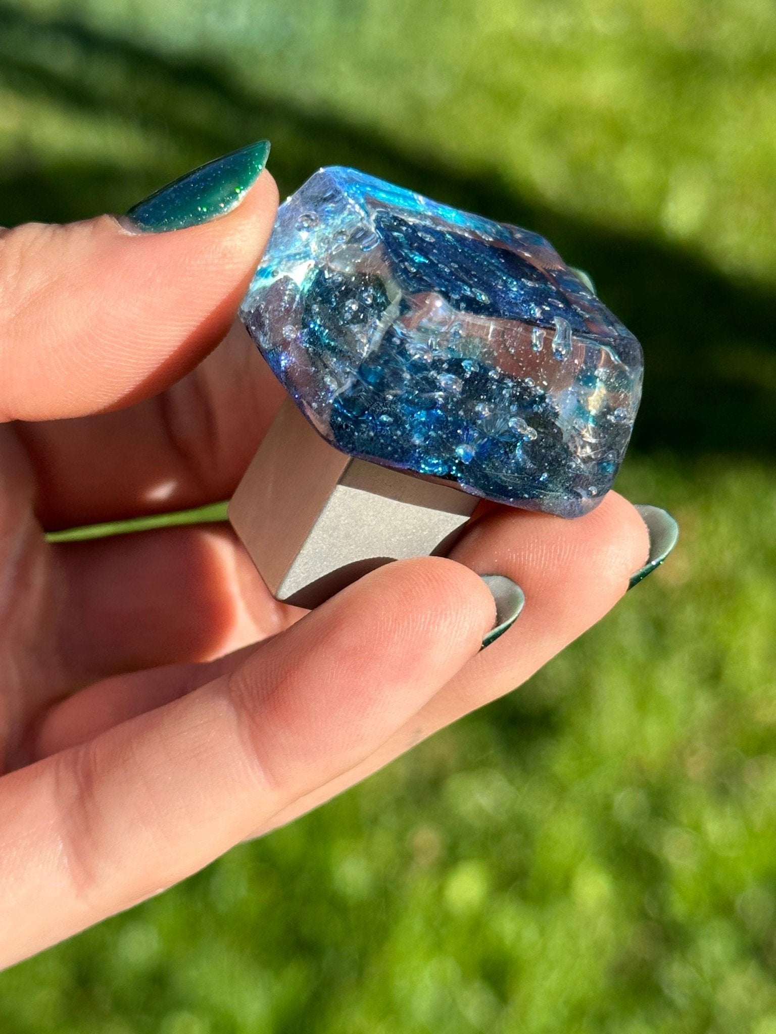Dancing Water - Blue Bayou Custom Dichroic Glass Knob - Ann Ivory Studios