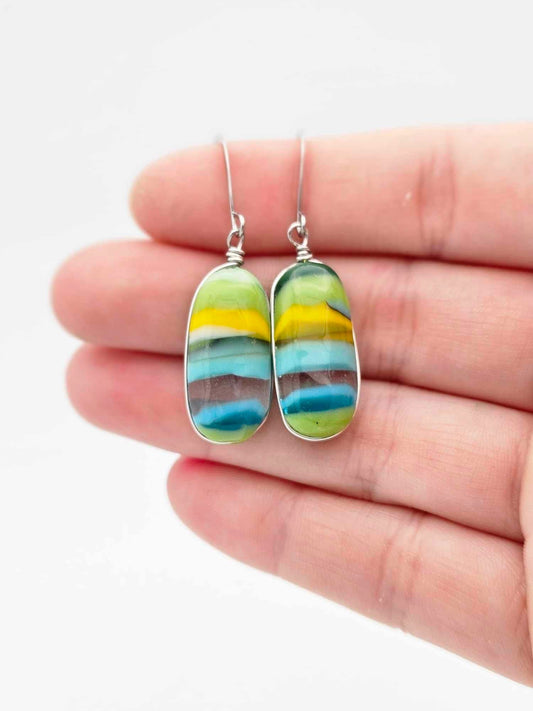 Fused Glass Earrings - Handmade Jewelry Made in Michigan - Pictured Rocks Collection - Fun Abstract Jewelry - Ann Ivory Studios