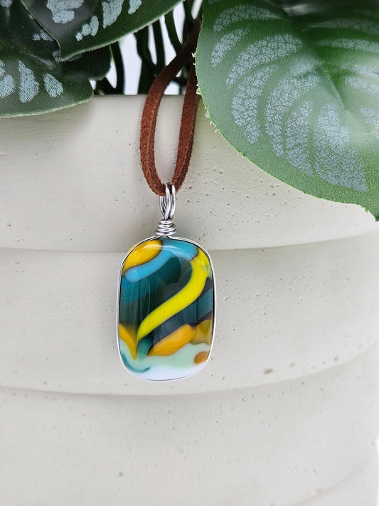 Handmade Fused Glass Pendant - Made in Michigan - Sunset Collection - Fun Abstract Jewelry - Ann Ivory Studios