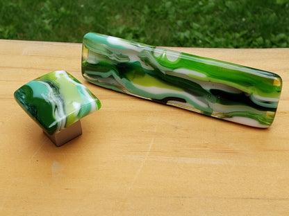 Raingarden knobs and pulls, custom made glass cabinet hardware, entirely handmade in Michigan