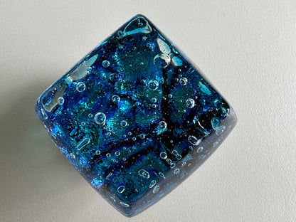 Dancing Water- Blue Bayou custom dichroic glass knob, chunky glass knob, silver blue & turquoise knob