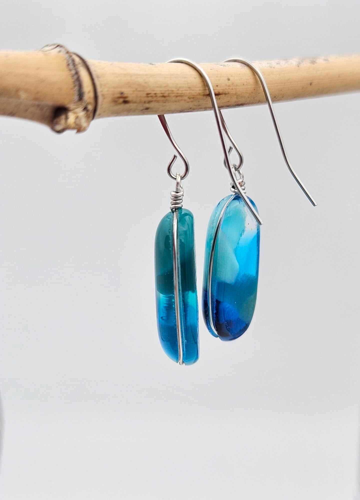 Ocean Inspired Earrings - Handmade Fused Glass Jewelry - Made in Michigan - Seascapes Collection