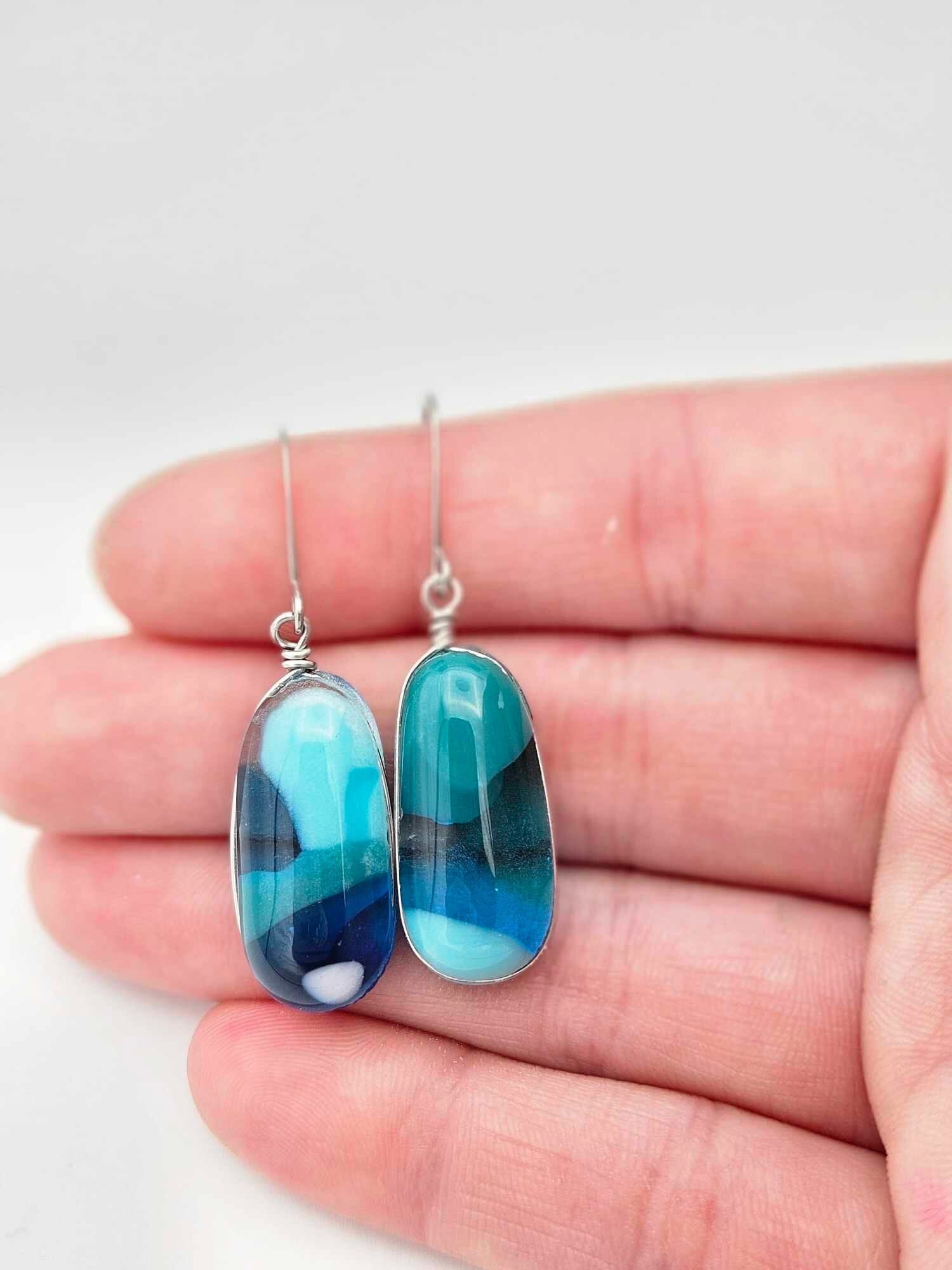 Ocean Inspired Earrings - Handmade Fused Glass Jewelry - Made in Michigan - Seascapes Collection