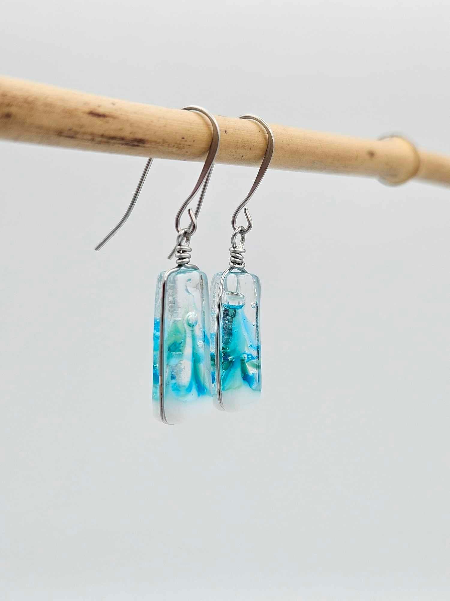 Ocean Inspired Earrings - Handmade Fused Glass Jewelry - Made in Michigan - Tidal Wave Collection