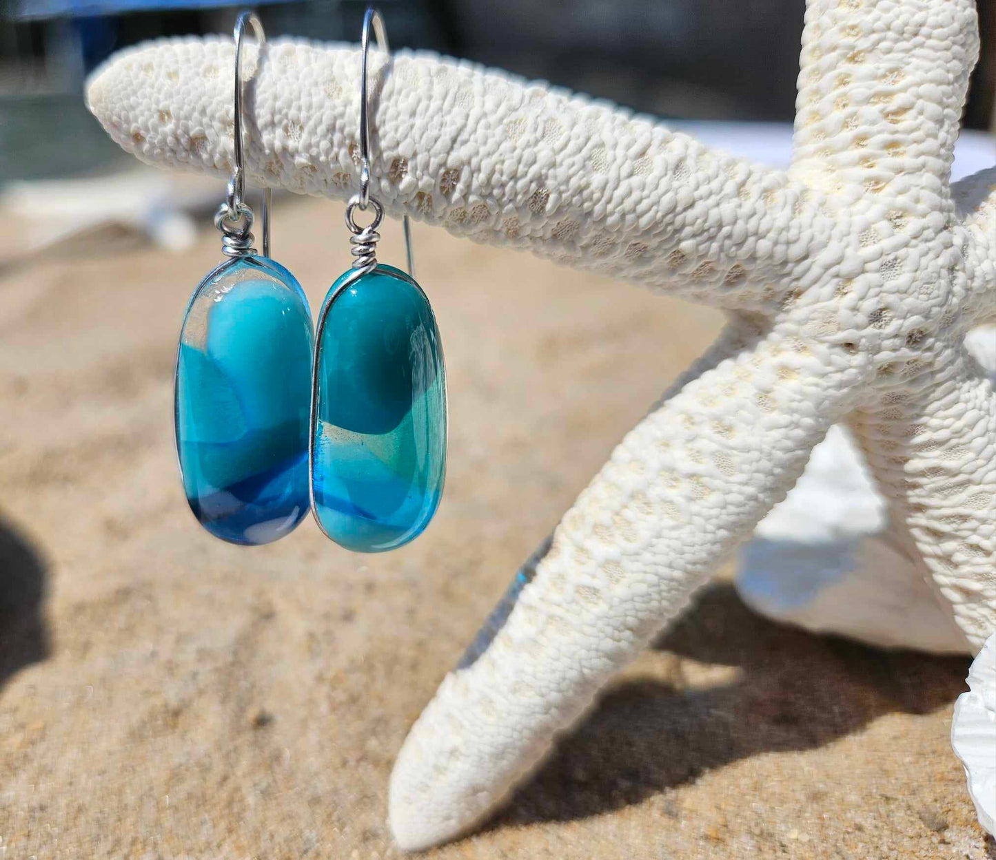 Ocean Inspired Earrings - Handmade Fused Glass Jewelry - Made in Michigan - Seascapes Collection