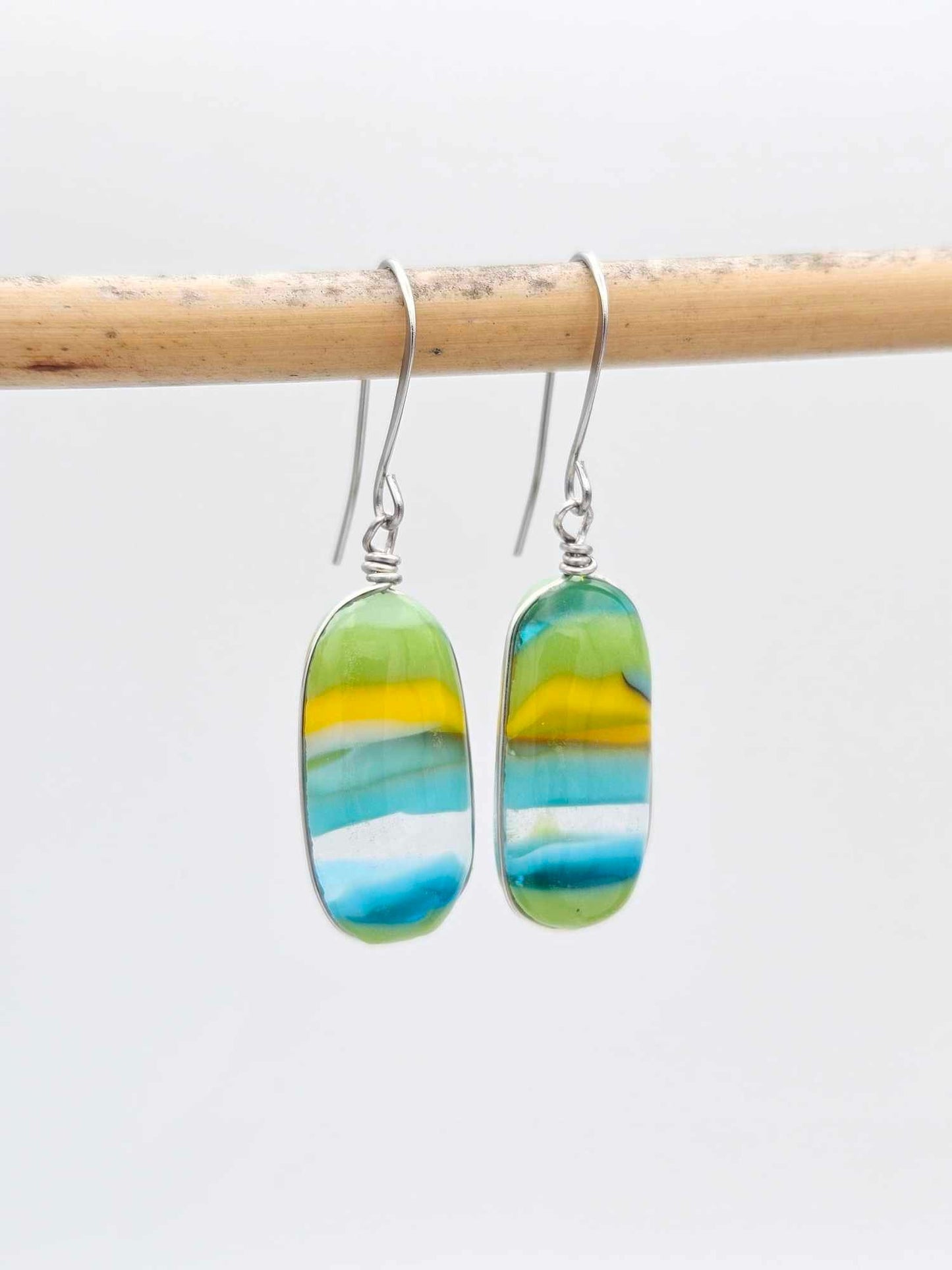 Fused Glass Earrings - Handmade Jewelry Made in Michigan - Pictured Rocks Collection - Fun Abstract Jewelry