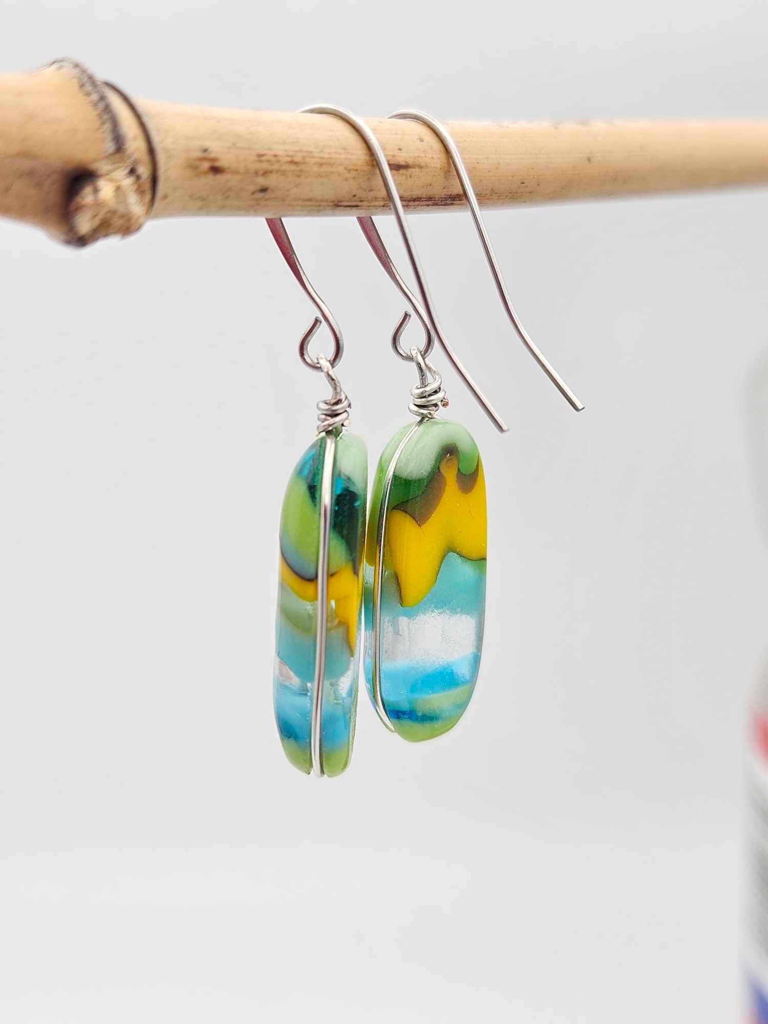 Fused Glass Earrings - Handmade Jewelry Made in Michigan - Pictured Rocks Collection - Fun Abstract Jewelry