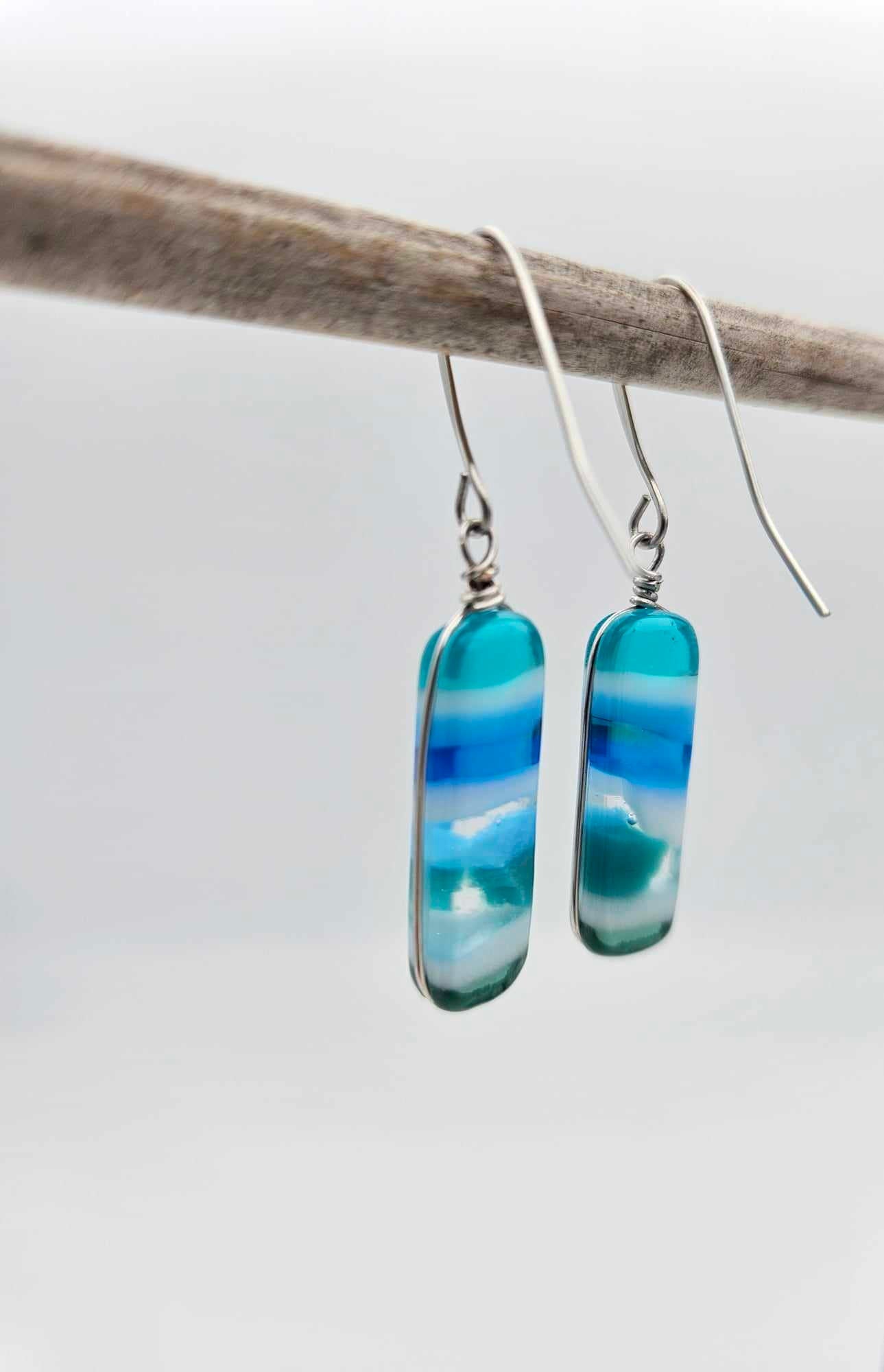 Ocean Inspired Earrings - Handmade Fused Glass Jewelry - Made in Michigan - Seascapes Collection