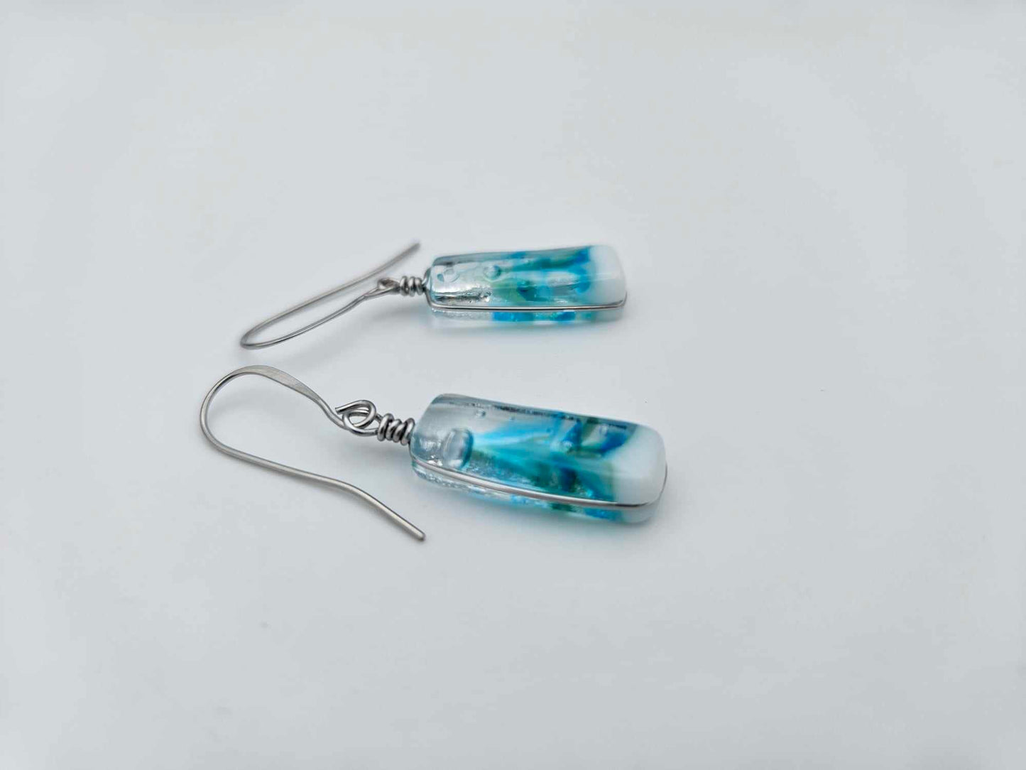 Ocean Inspired Earrings - Handmade Fused Glass Jewelry - Made in Michigan - Tidal Wave Collection