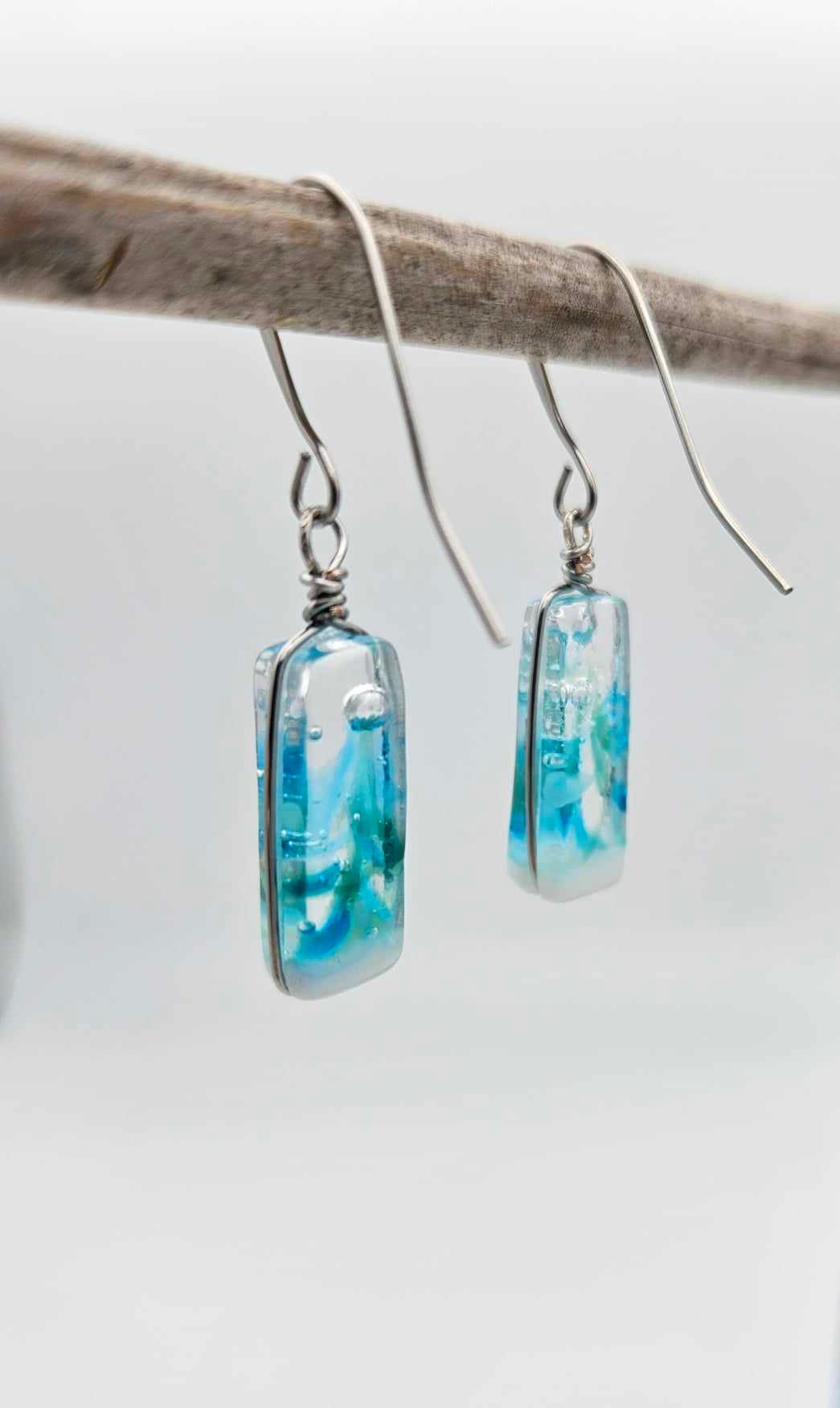 Ocean Inspired Earrings - Handmade Fused Glass Jewelry - Made in Michigan - Tidal Wave Collection